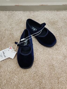 Zara Girls Navy Velvet Mary Jane Kids' Shoes Size EU 24/ US 7/8 BNWT